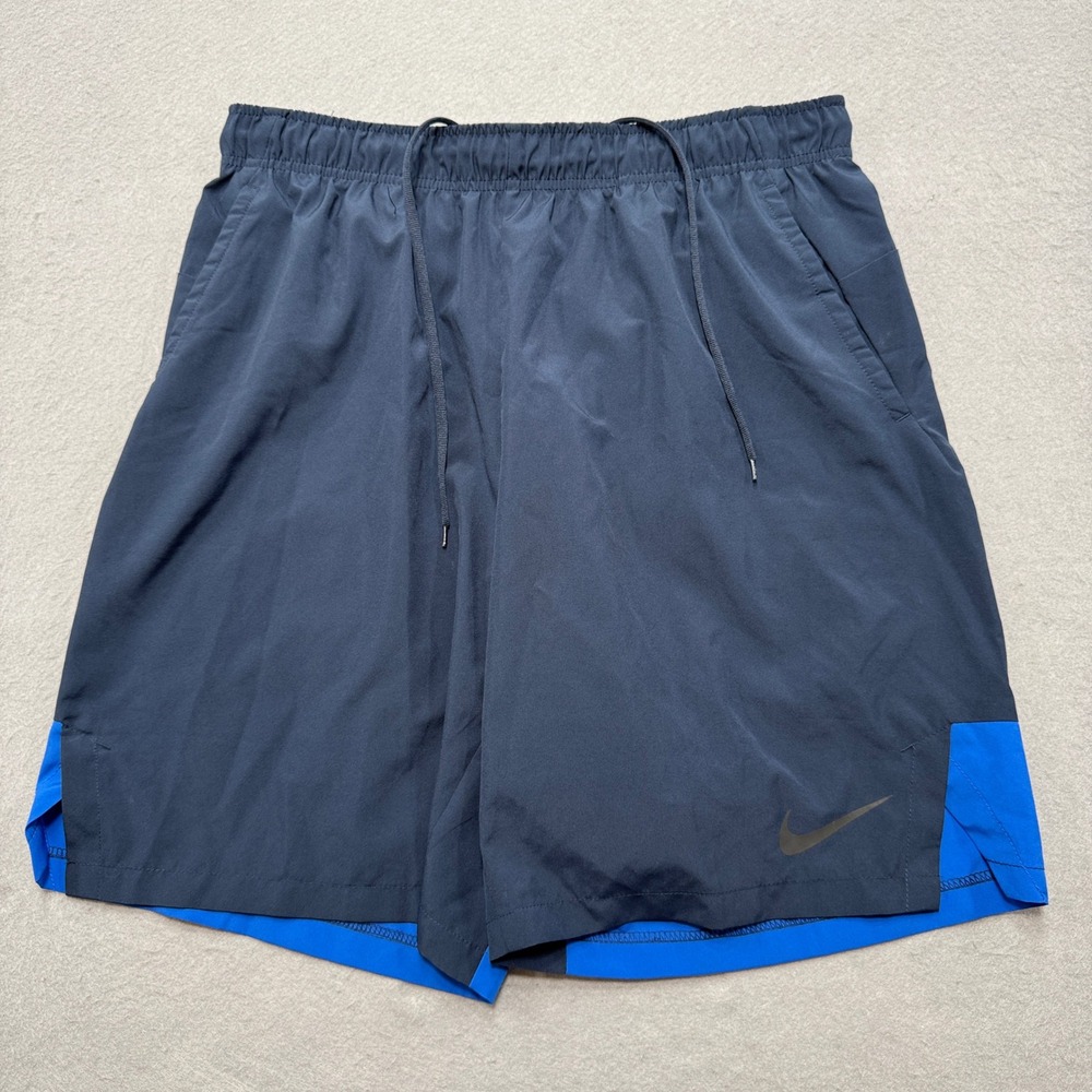 Nike Athletic Shorts Men's Large Navy Blue Swoosh Running Training Lightweight